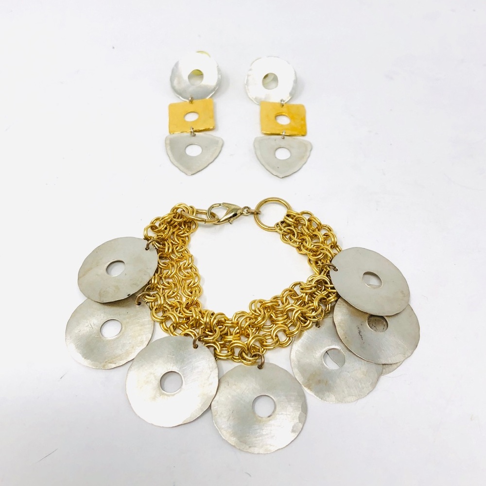 ROZ BALKIN modernist sterling silver bracelet and earrings set, circa 1980